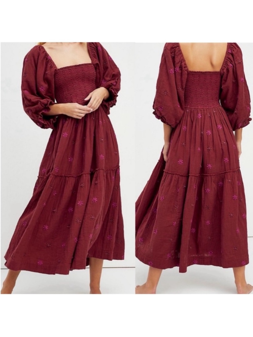 Free People Dahlia Embroidered Maxi Dress - Burgundy